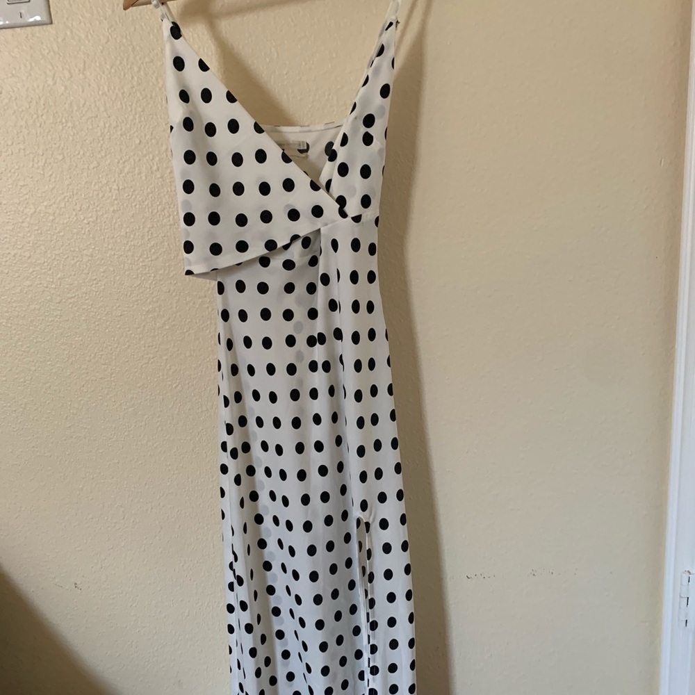 Black and white polka dot dress with slit NWT